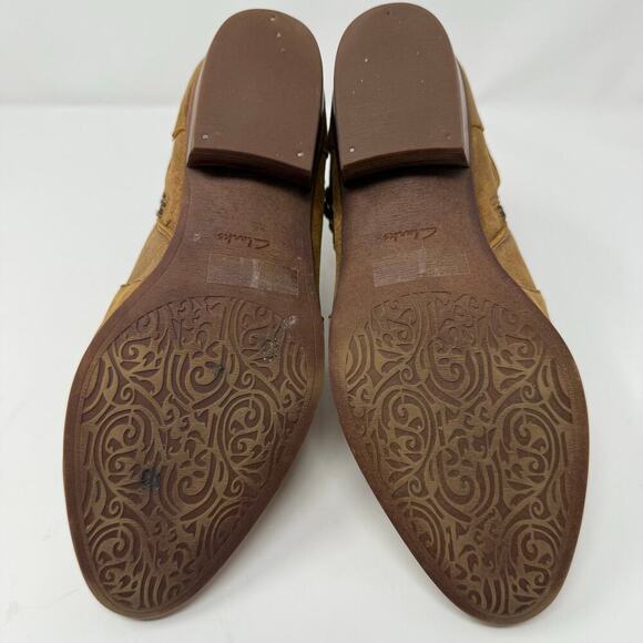 Clarks Spy Belle Ankle Booties Womens Size 8.5 Brown Tan Buckle Strap Block Heel - Picture 8 of 8